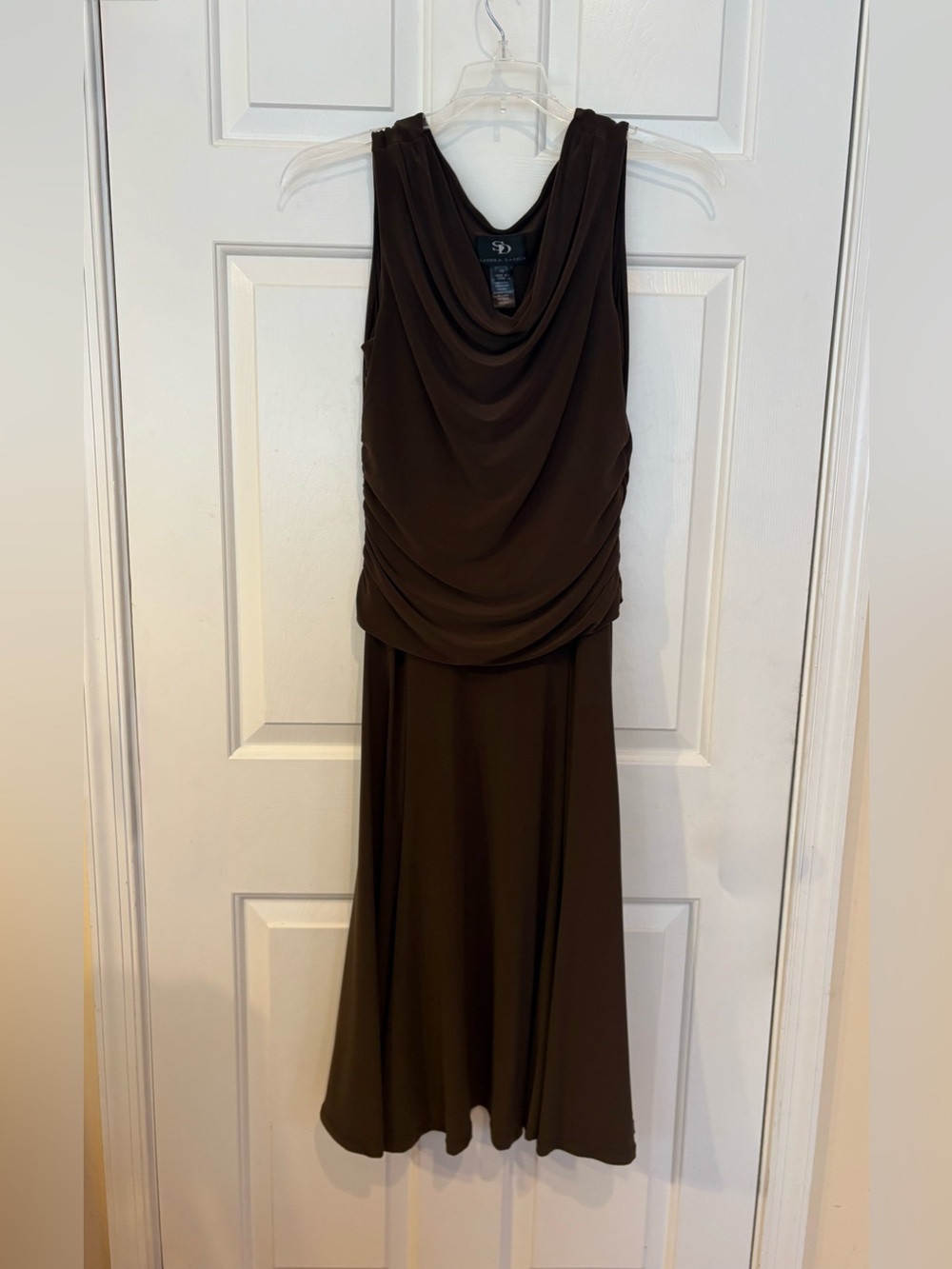 Sandra Darren Elegant Ruched Midi Dress Womens Size 10 Brown Cocktail Dressy